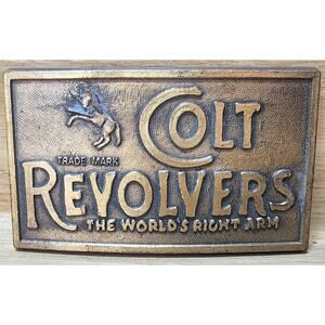 Vintage Colt Revolvers The Worlds Right Arm Metal Belt Buckle Gun Firearms 1980s